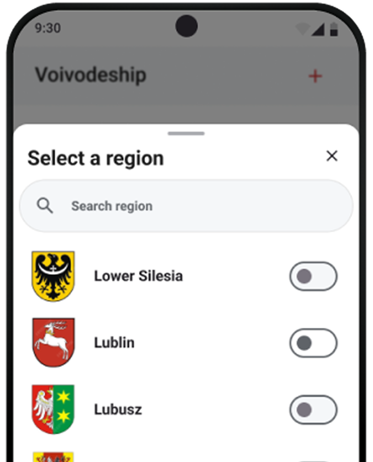Choose region — step 1
