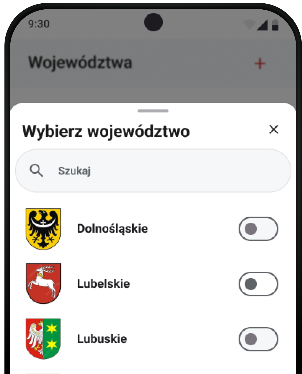 Wybierz województwo — krok 1